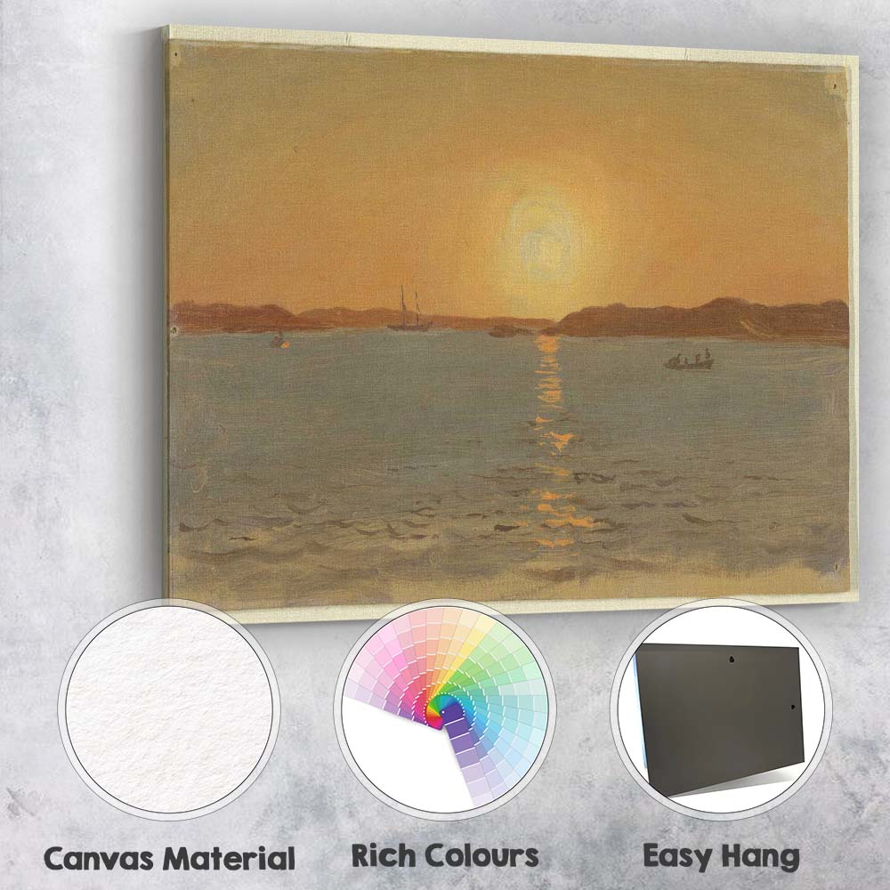 Golden Sunset Coastal Waters Seascape Oil Painting Canvas Wall Art Print Decor Picture Ready to Hang