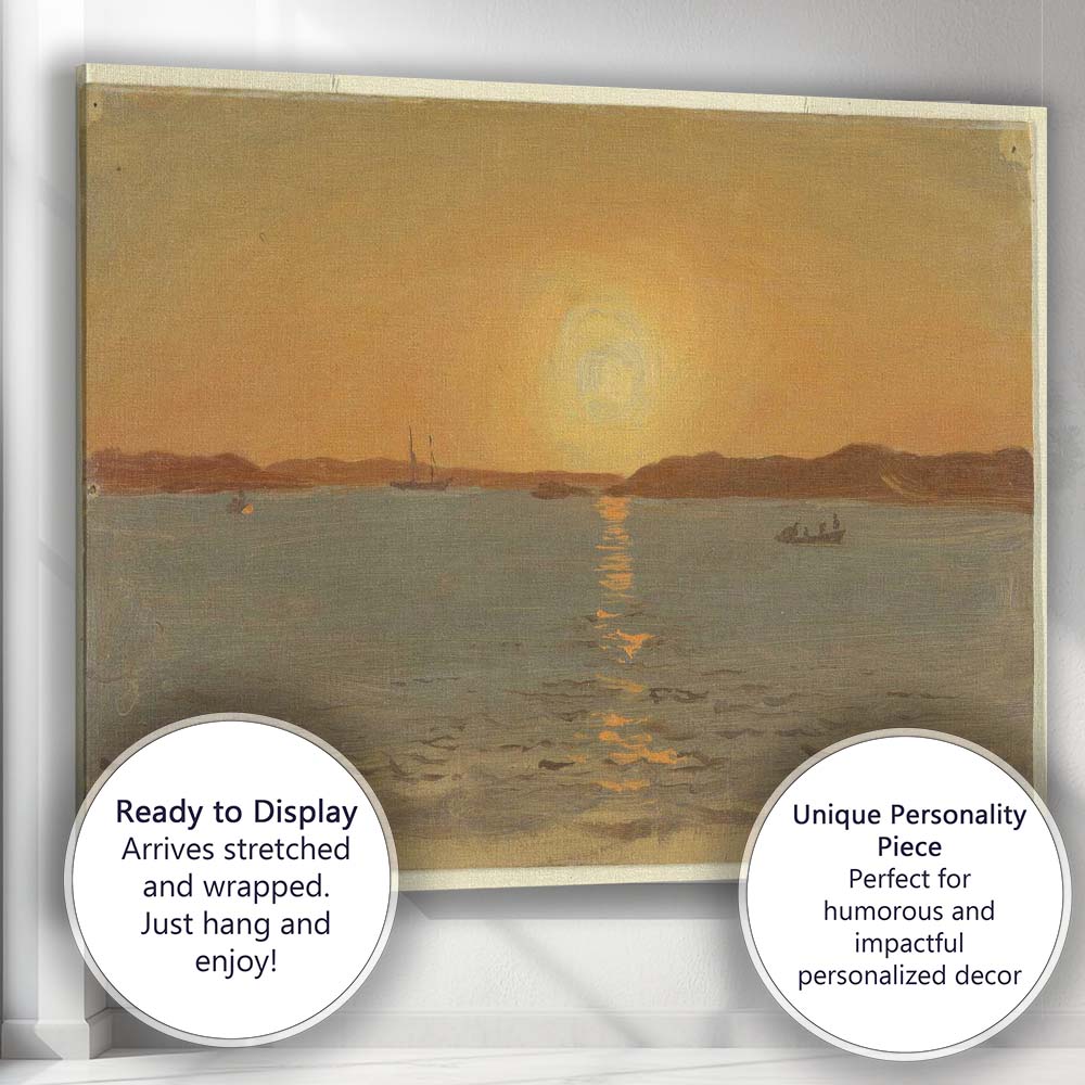 Golden Sunset Coastal Waters Seascape Oil Painting Canvas Wall Art Print Decor Picture Ready to Hang