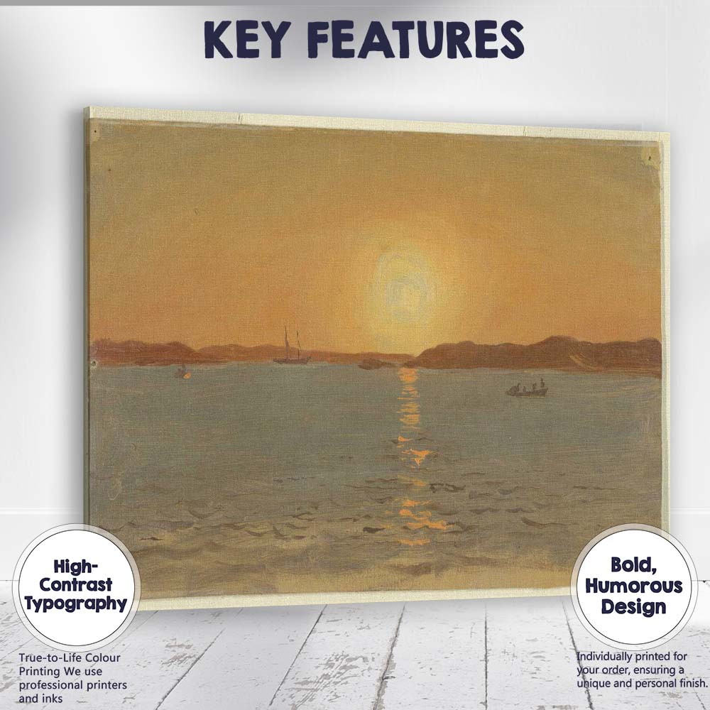 Golden Sunset Coastal Waters Seascape Oil Painting Canvas Wall Art Print Decor Picture Ready to Hang