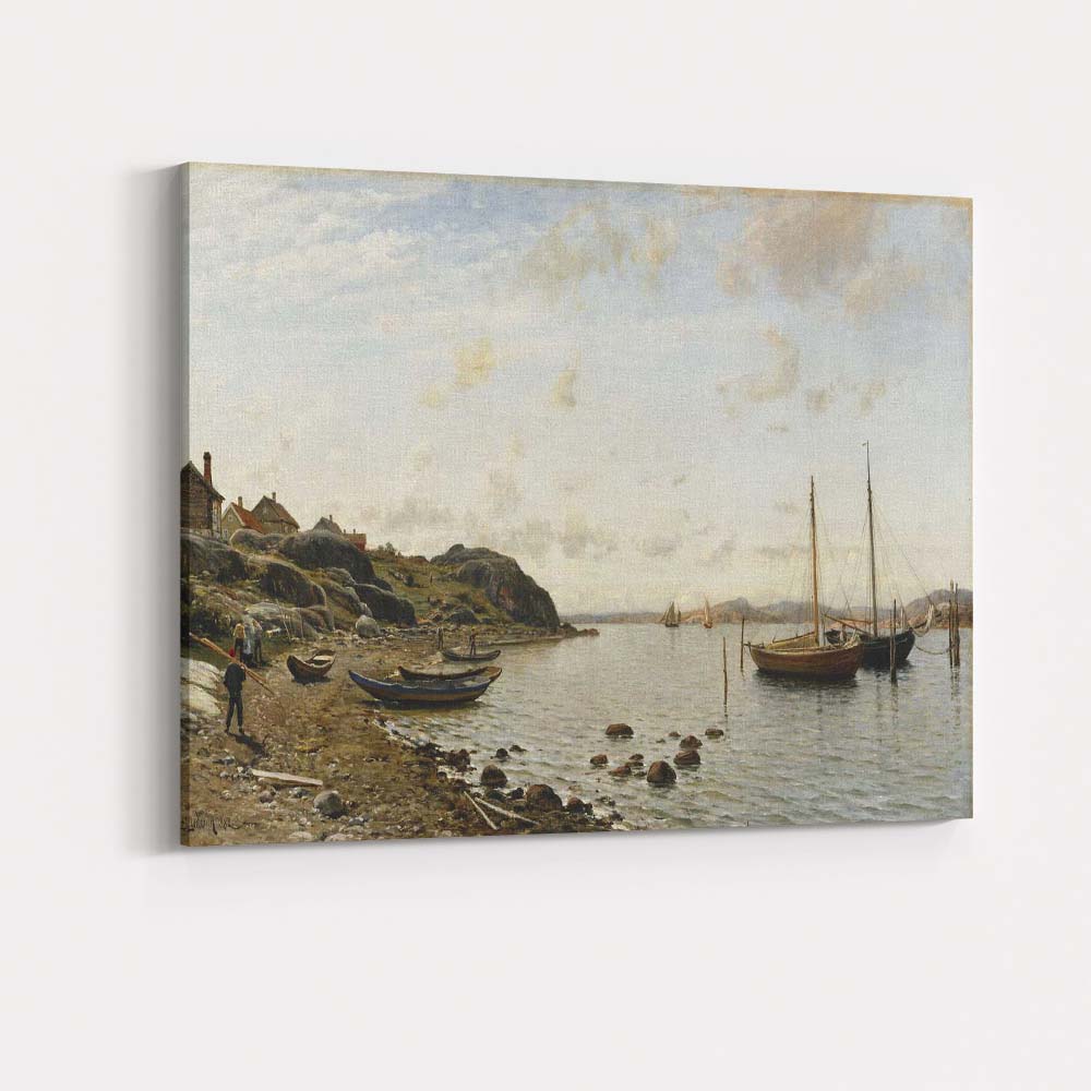 Nordic Coastal Inlet Mooring Boats Tranquil Seascape Canvas Wall Art Print Decor Picture Ready to Hang