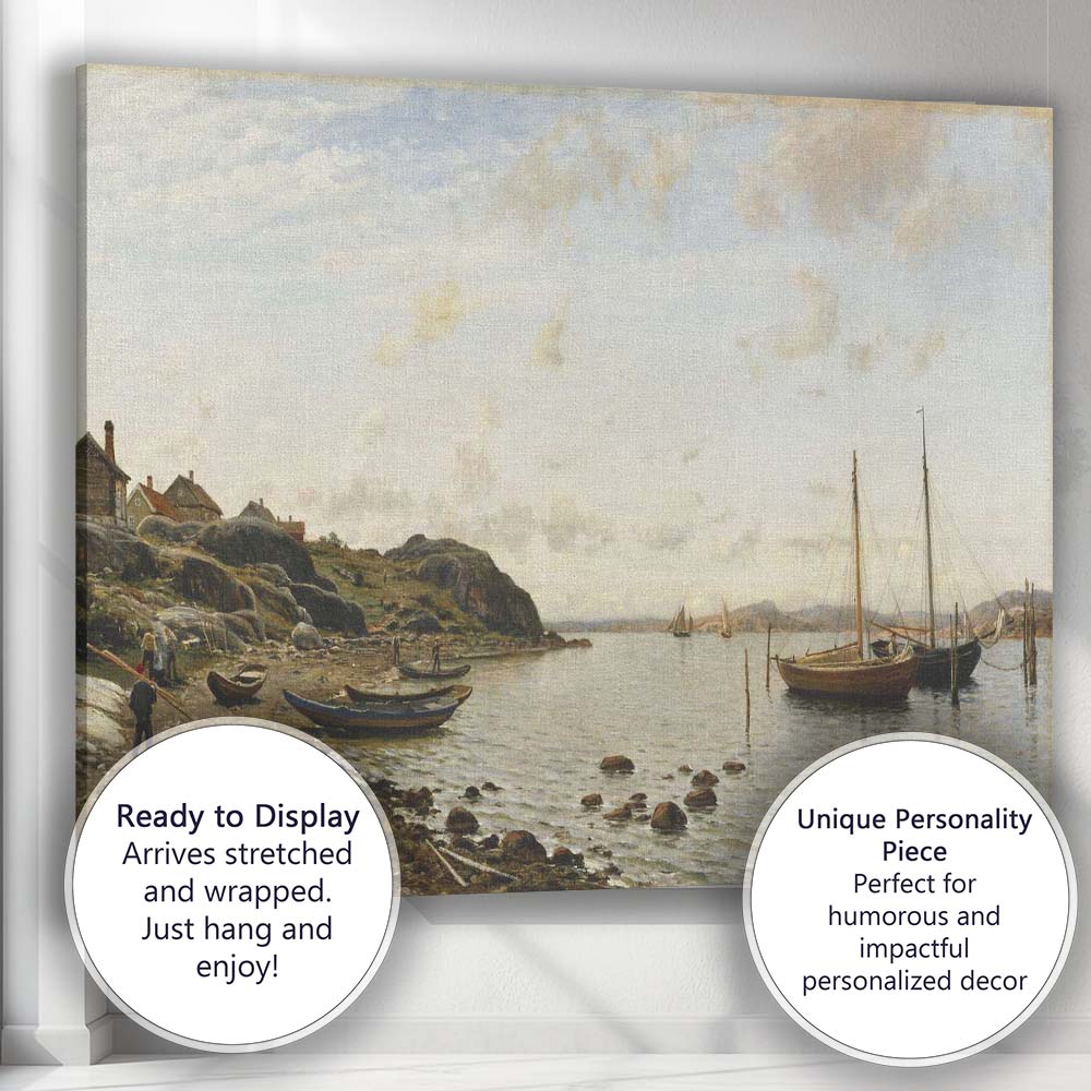 Nordic Coastal Inlet Mooring Boats Tranquil Seascape Canvas Wall Art Print Decor Picture Ready to Hang