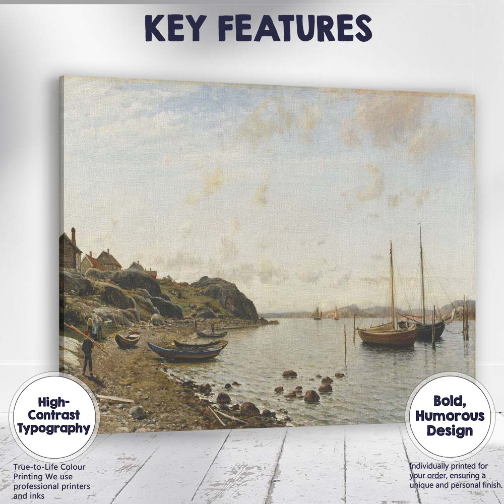 Nordic Coastal Inlet Mooring Boats Tranquil Seascape Canvas Wall Art Print Decor Picture Ready to Hang