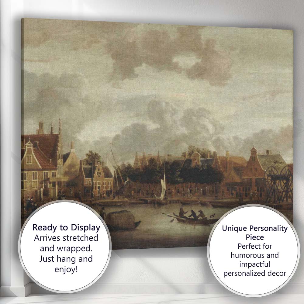 Historic Canal Town Waterfront Dutch Golden Age Painting Canvas Wall Art Print Decor Picture Ready to Hang