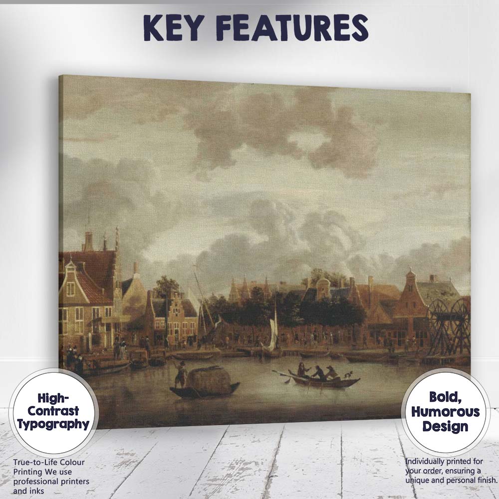 Historic Canal Town Waterfront Dutch Golden Age Painting Canvas Wall Art Print Decor Picture Ready to Hang