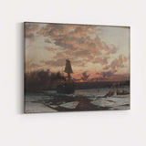 Arctic Sailing Vessel Ice Floes Dramatic Sunset Seascape Canvas Wall Art Print Decor Picture Ready to Hang