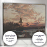 Arctic Sailing Vessel Ice Floes Dramatic Sunset Seascape Canvas Wall Art Print Decor Picture Ready to Hang