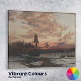 Arctic Sailing Vessel Ice Floes Dramatic Sunset Seascape Canvas Wall Art Print Decor Picture Ready to Hang