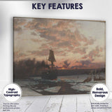 Arctic Sailing Vessel Ice Floes Dramatic Sunset Seascape Canvas Wall Art Print Decor Picture Ready to Hang
