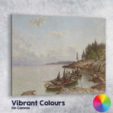 Nordic Coastal Fishermen Gathering Boats on Calm Rocky Shore Seascape Canvas Wall Art Print Decor Picture Ready to Hang
