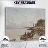 Nordic Coastal Fishermen Gathering Boats on Calm Rocky Shore Seascape Canvas Wall Art Print Decor Picture Ready to Hang