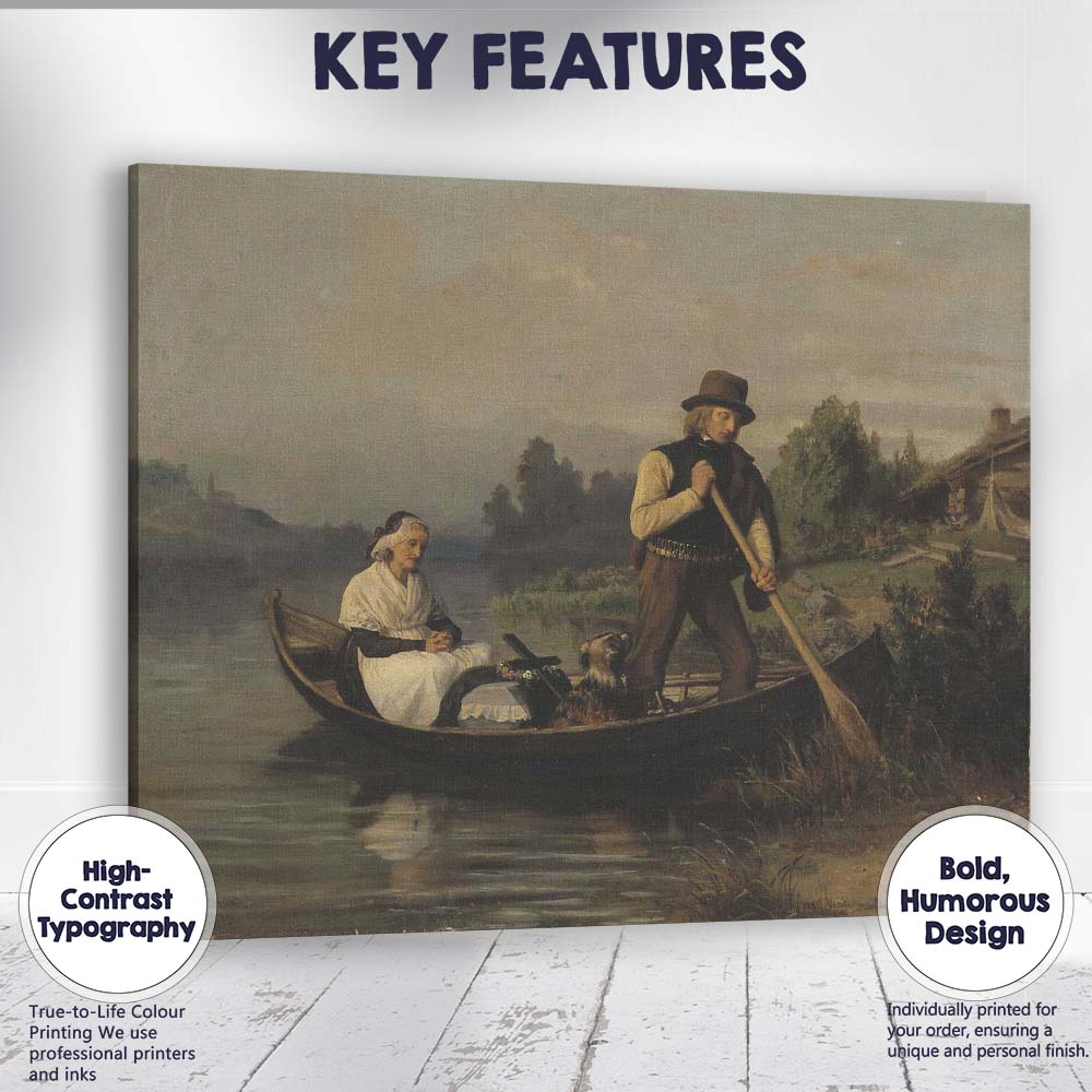 Victorian Couple in Rowing Boat River Scene Oil Painting Canvas Wall Art Print Decor Picture Ready to Hang