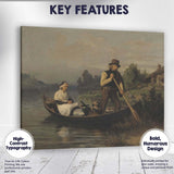 Victorian Couple in Rowing Boat River Scene Oil Painting Canvas Wall Art Print Decor Picture Ready to Hang