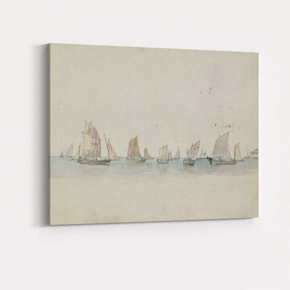 Traditional Sailing Boats on Tranquil Sea Watercolour Maritime Artwork Canvas Wall Art Print Decor Picture Ready to Hang