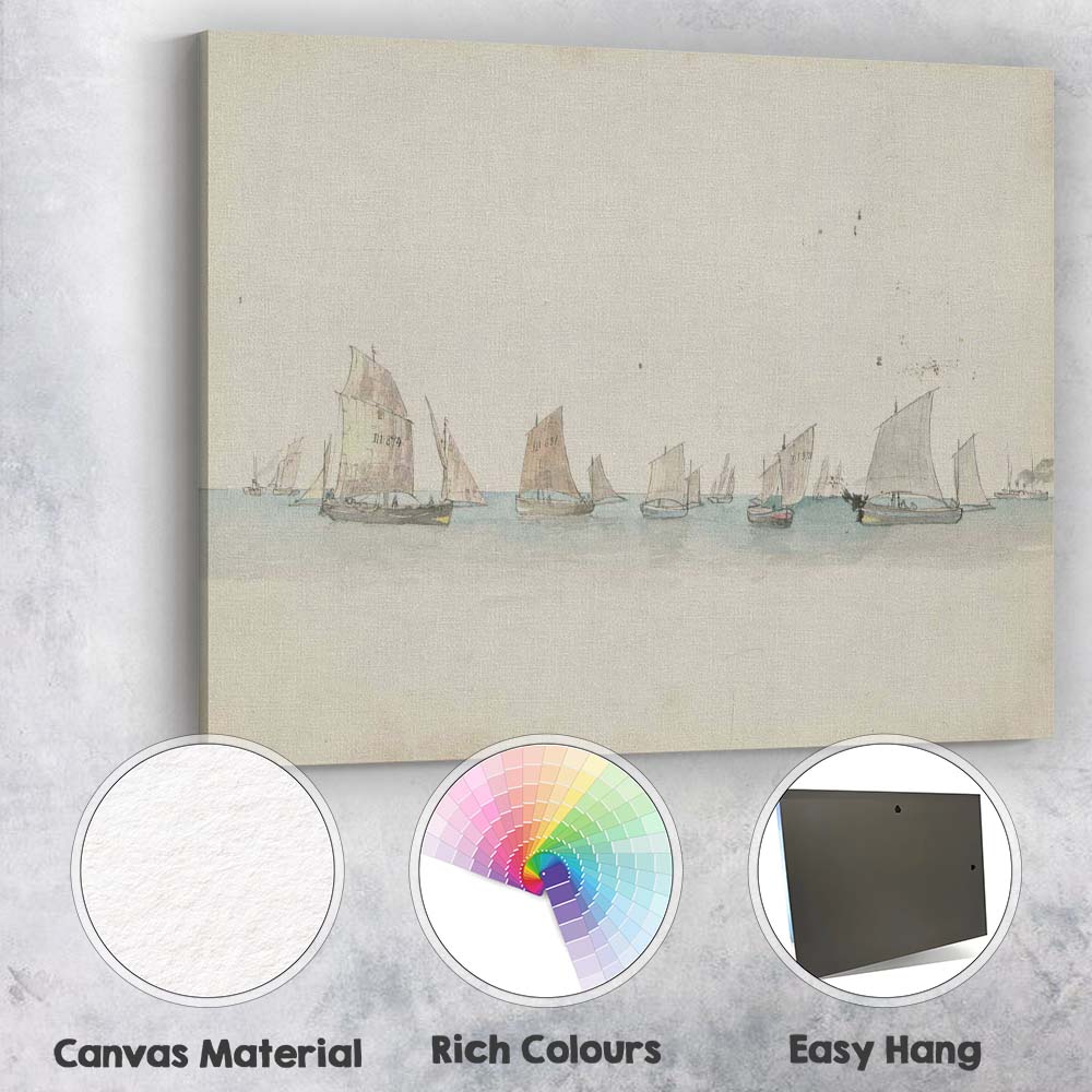 Traditional Sailing Boats on Tranquil Sea Watercolour Maritime Artwork Canvas Wall Art Print Decor Picture Ready to Hang