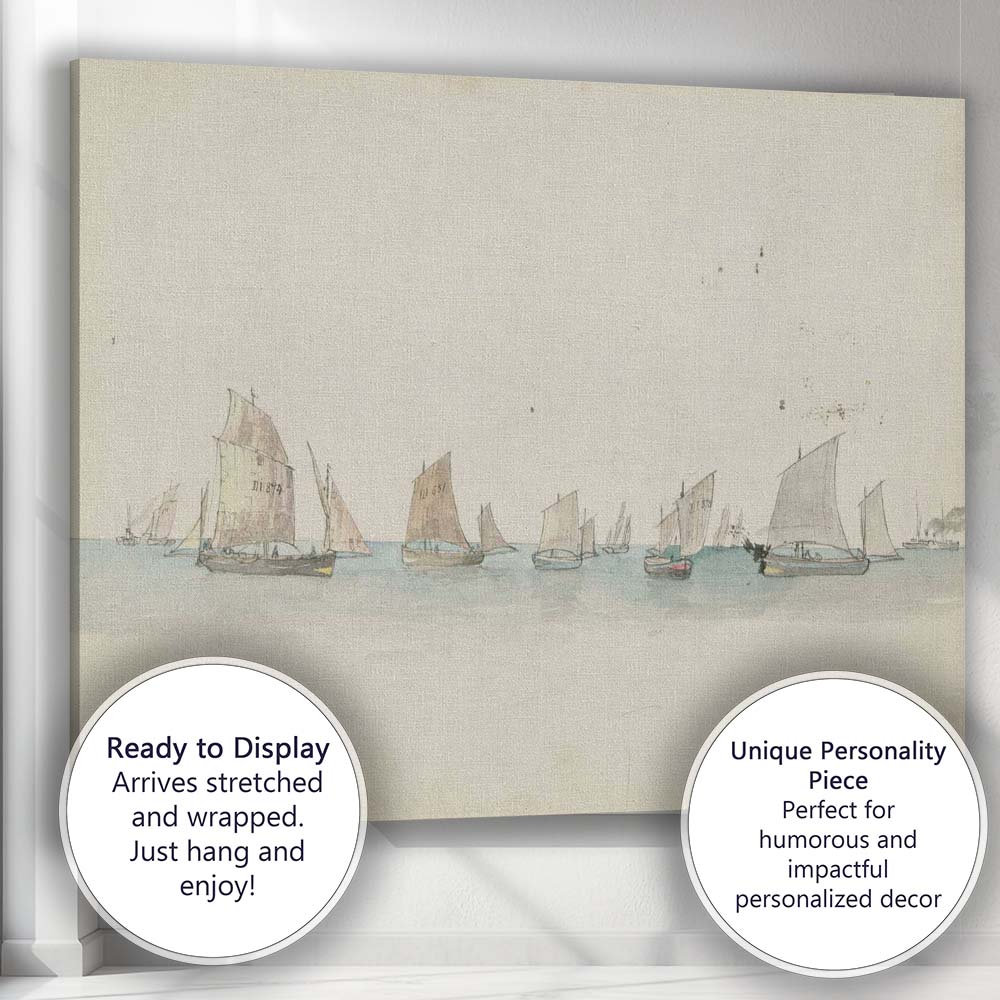 Traditional Sailing Boats on Tranquil Sea Watercolour Maritime Artwork Canvas Wall Art Print Decor Picture Ready to Hang