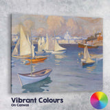 Scandinavian Harbour Sailboats and City Skyline Impressionist Painting Canvas Wall Art Print Decor Picture Ready to Hang
