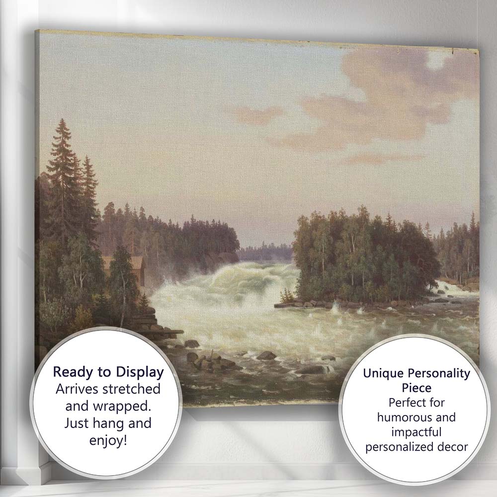 Majestic River Waterfall Forest Wilderness Landscape Painting Canvas Wall Art Print Decor Picture Ready to Hang