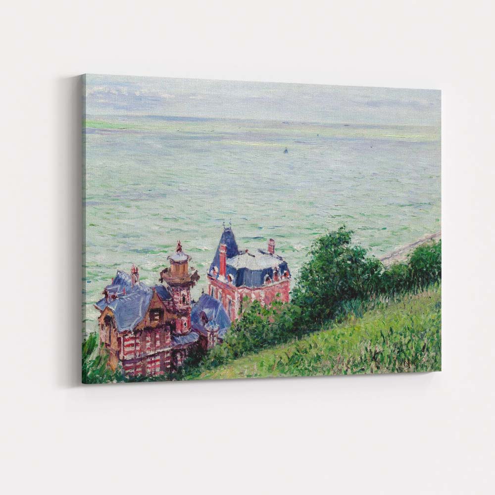 Impressionist Coastal Villa Overlooking Sea Cliffside Landscape Canvas Wall Art Print Decor Picture Ready to Hang