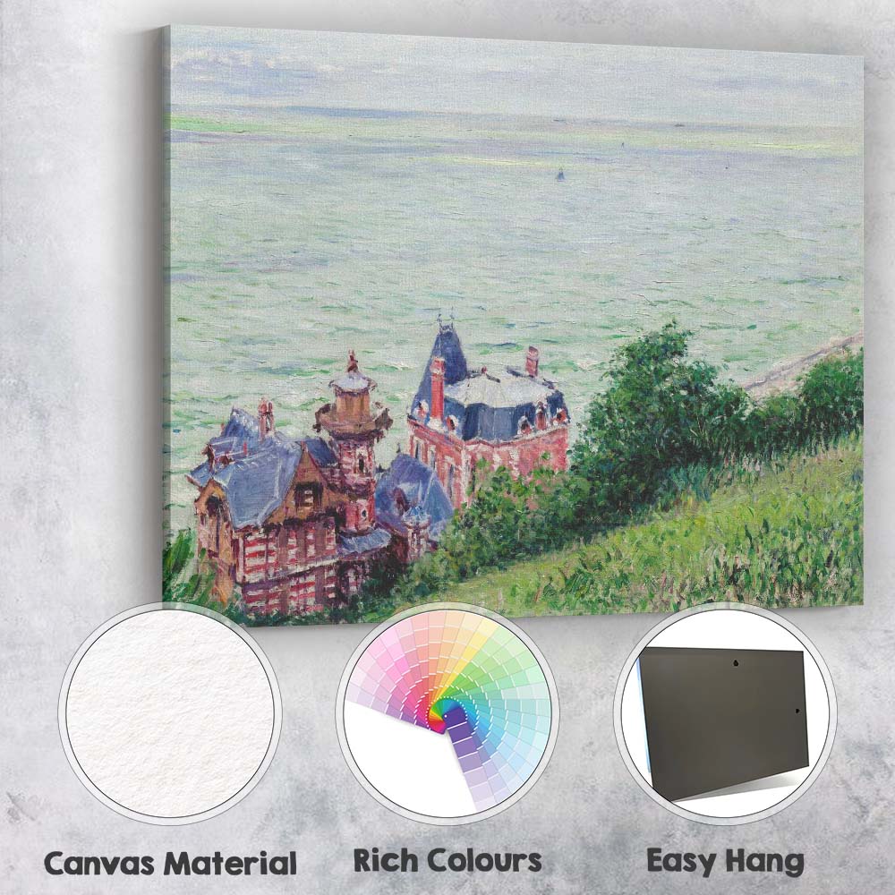 Impressionist Coastal Villa Overlooking Sea Cliffside Landscape Canvas Wall Art Print Decor Picture Ready to Hang
