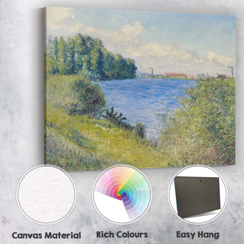 Impressionist Blue Riverbank Woodland Landscape Oil Painting Canvas Wall Art Print Decor Picture Ready to Hang