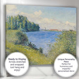 Impressionist Blue Riverbank Woodland Landscape Oil Painting Canvas Wall Art Print Decor Picture Ready to Hang
