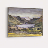 Watercolour Mountain Valley Lake Scenic Countryside Landscape Canvas Wall Art Print Decor Picture Ready to Hang