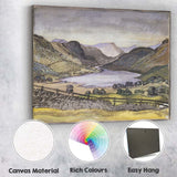 Watercolour Mountain Valley Lake Scenic Countryside Landscape Canvas Wall Art Print Decor Picture Ready to Hang