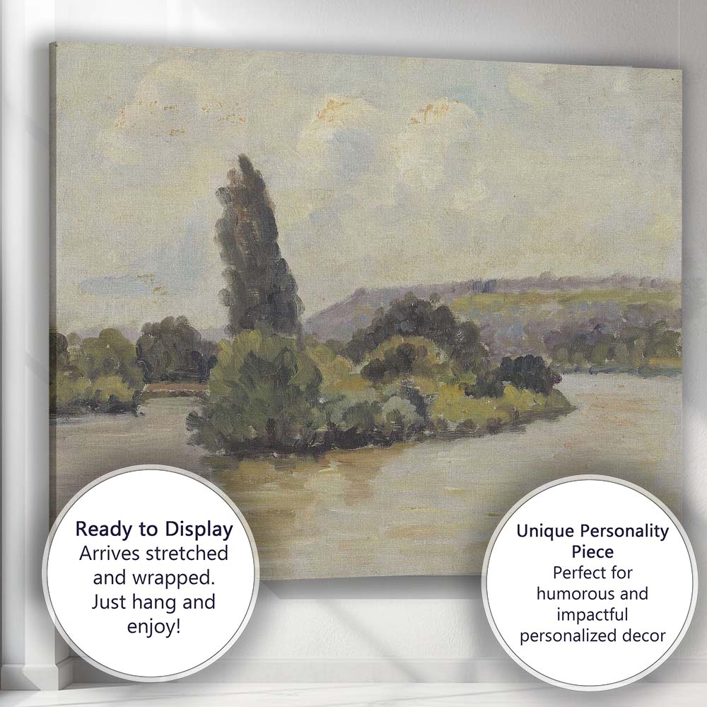 Traditional Riverside Island Trees Landscape Oil Painting Canvas Wall Art Print Decor Picture Ready to Hang