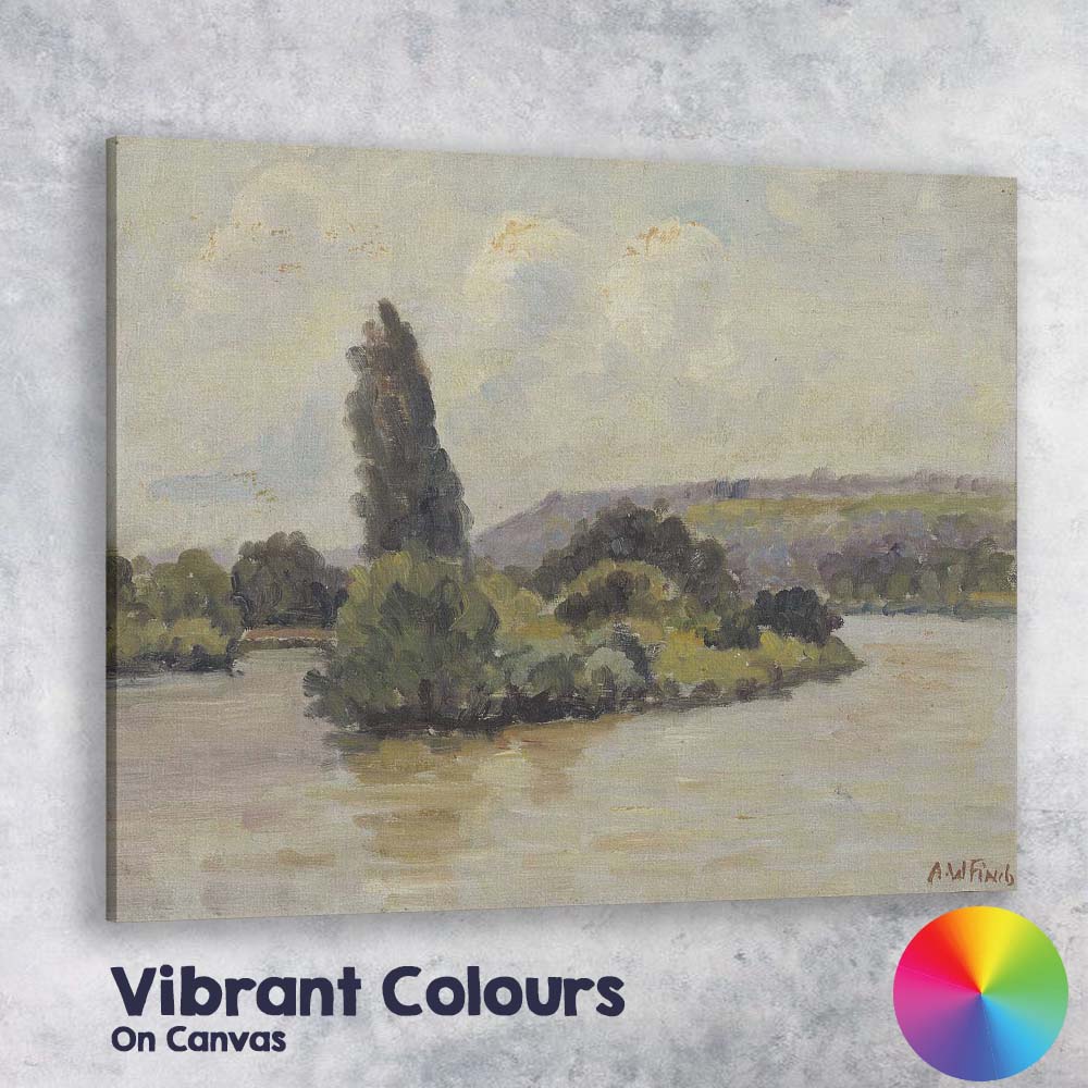 Traditional Riverside Island Trees Landscape Oil Painting Canvas Wall Art Print Decor Picture Ready to Hang