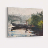 Misty Lake Canoe Fisherman Watercolour Landscape Artwork Canvas Wall Art Print Decor Picture Ready to Hang