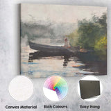 Misty Lake Canoe Fisherman Watercolour Landscape Artwork Canvas Wall Art Print Decor Picture Ready to Hang