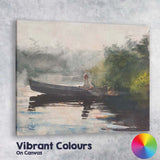 Misty Lake Canoe Fisherman Watercolour Landscape Artwork Canvas Wall Art Print Decor Picture Ready to Hang