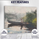 Misty Lake Canoe Fisherman Watercolour Landscape Artwork Canvas Wall Art Print Decor Picture Ready to Hang