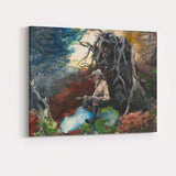 Rustic Woodland Hunter Beneath Ancient Tree Watercolour Painting Canvas Wall Art Print Decor Picture Ready to Hang