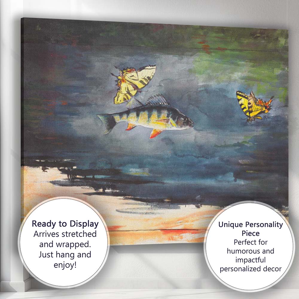 Decorative Fish And Butterfly Watercolour Wildlife Artwork Canvas Wall Art Print Decor Picture Ready to Hang