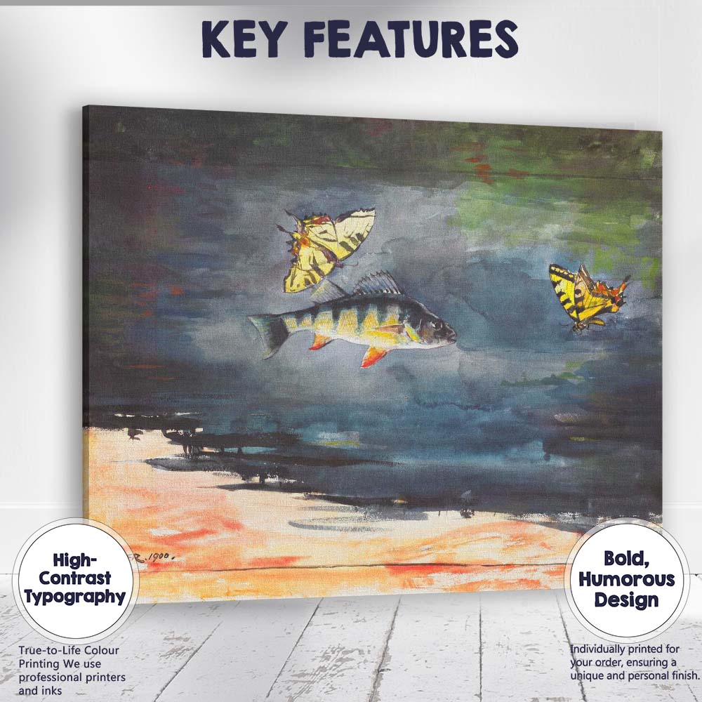 Decorative Fish And Butterfly Watercolour Wildlife Artwork Canvas Wall Art Print Decor Picture Ready to Hang