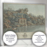 Swiss Lakeside Chapel Mountain Landscape Engraving Canvas Wall Art Print Decor Picture Ready to Hang