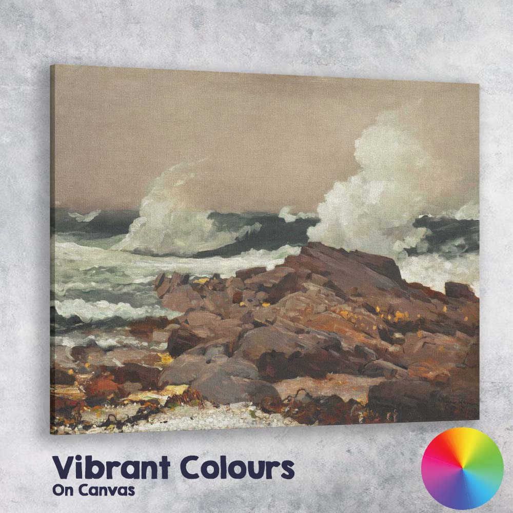 Dramatic Ocean Waves Rocky Shore Coastal Oil Painting Canvas Wall Art Print Decor Picture Ready to Hang
