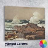 Dramatic Ocean Waves Rocky Shore Coastal Oil Painting Canvas Wall Art Print Decor Picture Ready to Hang