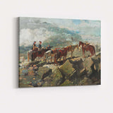 Mountain Horse Riders Highland Landscape Impressionist Painting Canvas Wall Art Print Decor Picture Ready to Hang