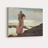 Seaside Fisherwoman Coastal Rocks Maritime Figure Painting Canvas Wall Art Print Decor Picture Ready to Hang