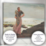 Seaside Fisherwoman Coastal Rocks Maritime Figure Painting Canvas Wall Art Print Decor Picture Ready to Hang