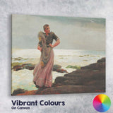 Seaside Fisherwoman Coastal Rocks Maritime Figure Painting Canvas Wall Art Print Decor Picture Ready to Hang