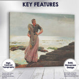 Seaside Fisherwoman Coastal Rocks Maritime Figure Painting Canvas Wall Art Print Decor Picture Ready to Hang