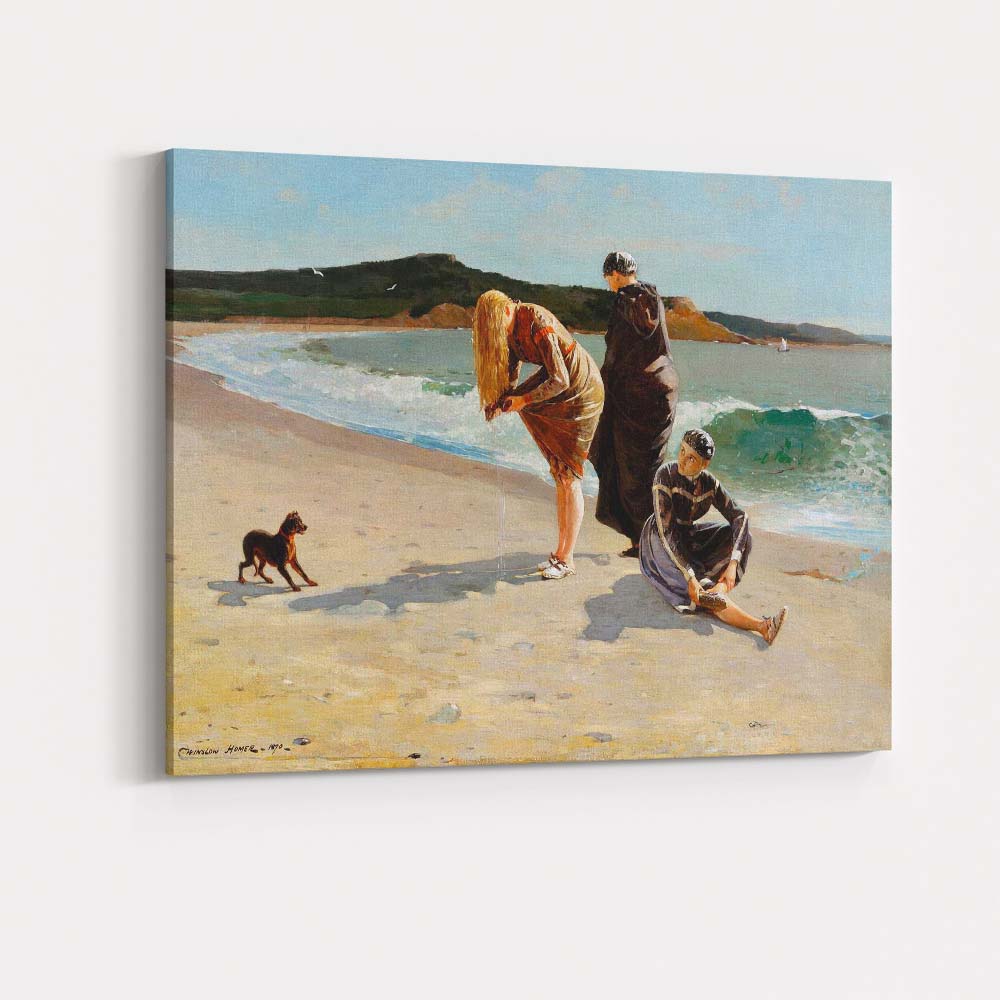 Victorian Seaside Beach Scene Women by the Shore Coastal Oil Painting Canvas Wall Art Print Decor Picture Ready to Hang