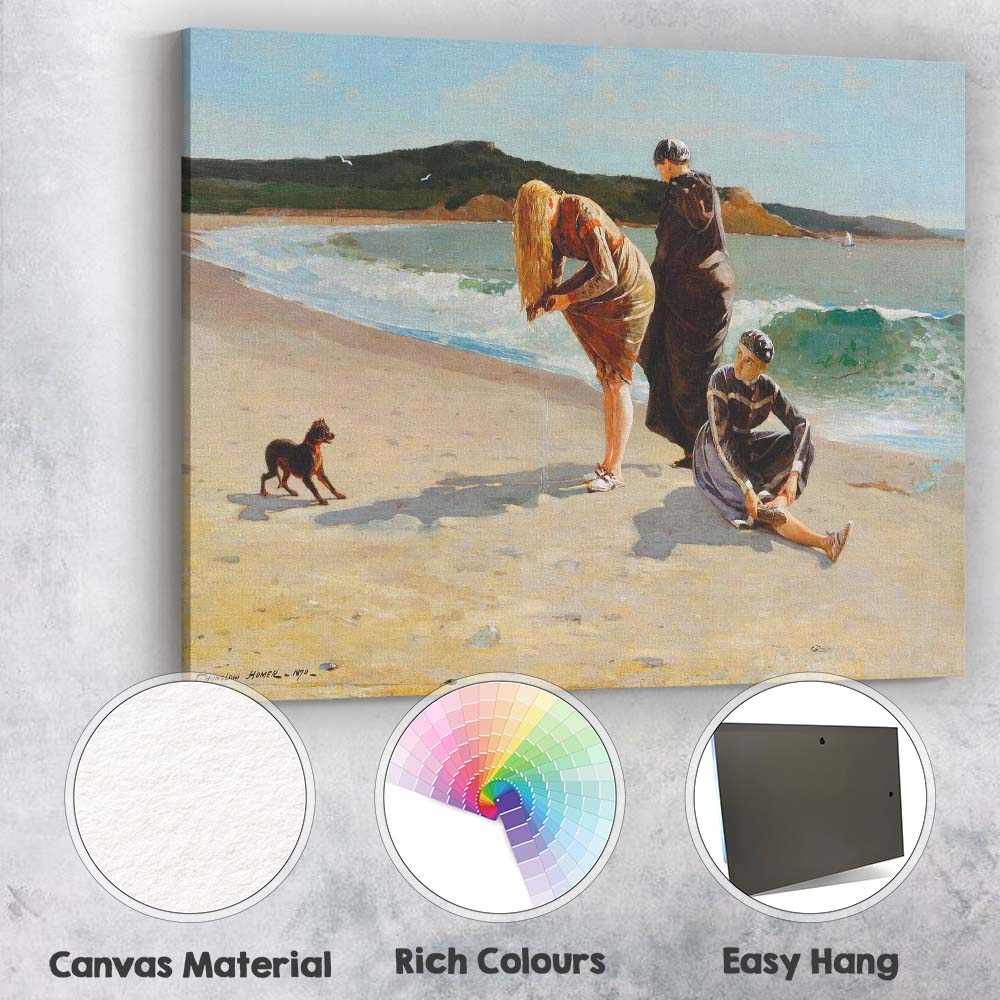 Victorian Seaside Beach Scene Women by the Shore Coastal Oil Painting Canvas Wall Art Print Decor Picture Ready to Hang