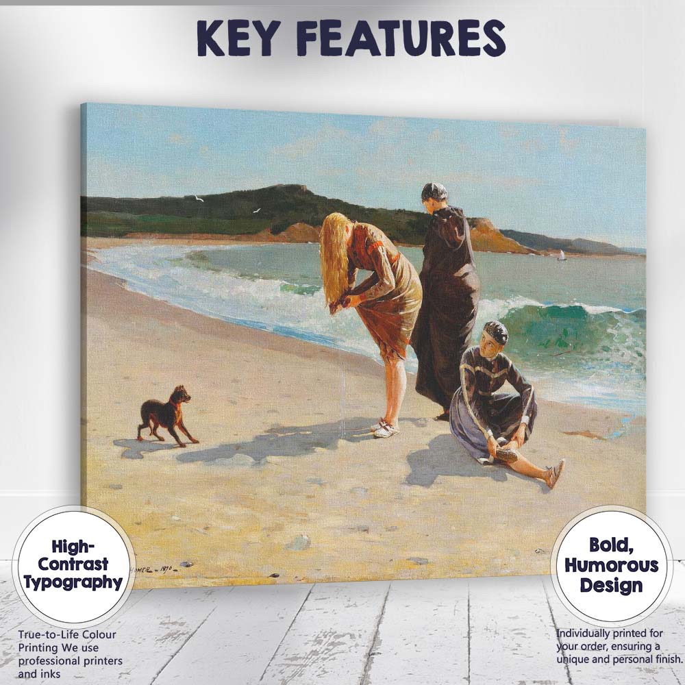 Victorian Seaside Beach Scene Women by the Shore Coastal Oil Painting Canvas Wall Art Print Decor Picture Ready to Hang