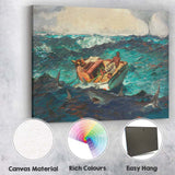 Dramatic Ocean Survival Boat and Sharks Maritime Seascape Oil Painting Canvas Wall Art Print Decor Picture Ready to Hang