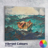 Dramatic Ocean Survival Boat and Sharks Maritime Seascape Oil Painting Canvas Wall Art Print Decor Picture Ready to Hang