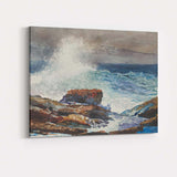 Crashing Coastal Waves on Rocky Shore Watercolour Seascape Canvas Wall Art Print Decor Picture Ready to Hang